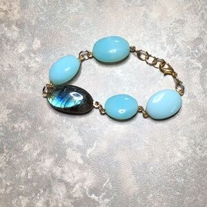 Elegant Blue Opal and Labradorite and Gold Tone Bracelet